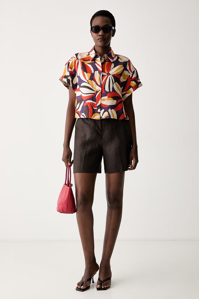 United Colors of Benetton koszula damska lniana 51GADQ0EZ czerwony SS26