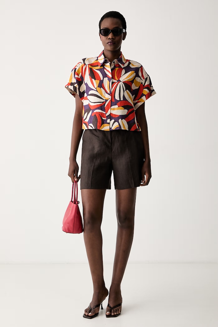 United Colors of Benetton koszula damska lniana 51GADQ0EZ czerwony SS26