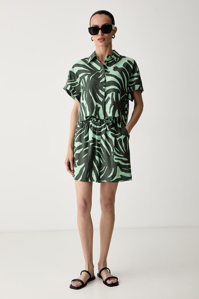 United Colors of Benetton koszula damska lniana 51GADQ0EZ zielony SS26