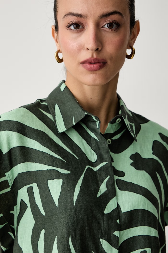 United Colors of Benetton koszula damska lniana zielony 51GADQ0EZ