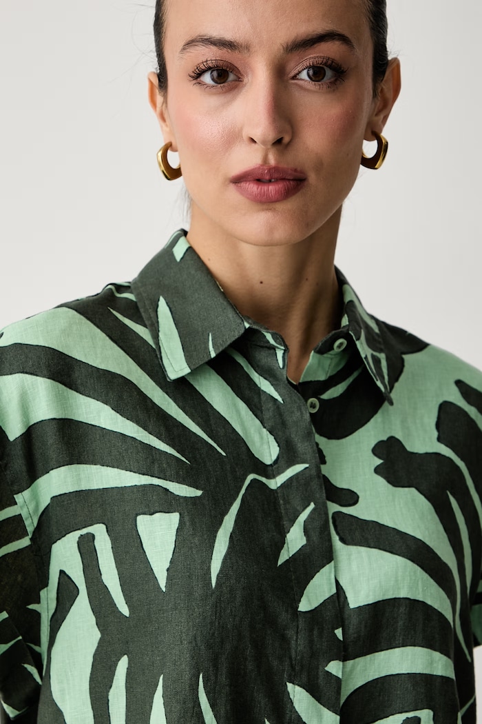 United Colors of Benetton koszula damska lniana zielony 51GADQ0EZ
