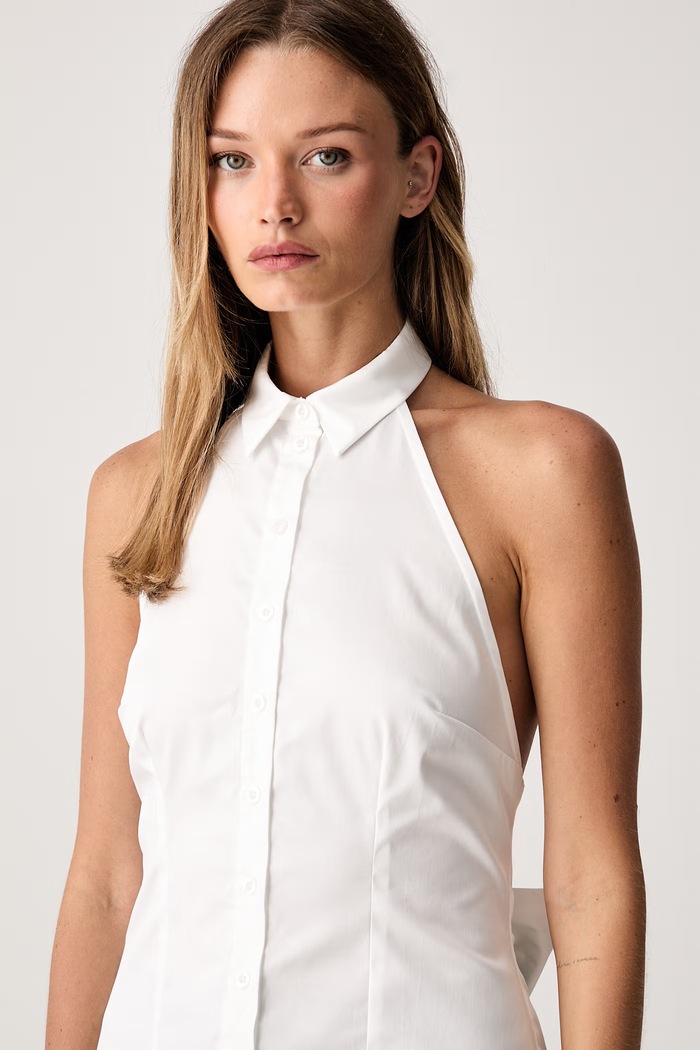 Le Privé bluzka koszulowa damska bawełniana z elastanem BRICE SHIRT BLANC biały LP00753