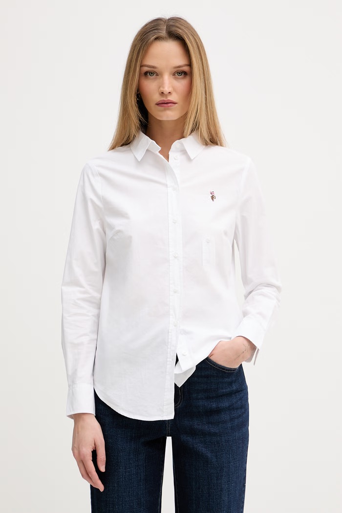 U.S. Polo Assn. cămașă pentru femei din bumbac Classic Fit Poplin alb WUP1306