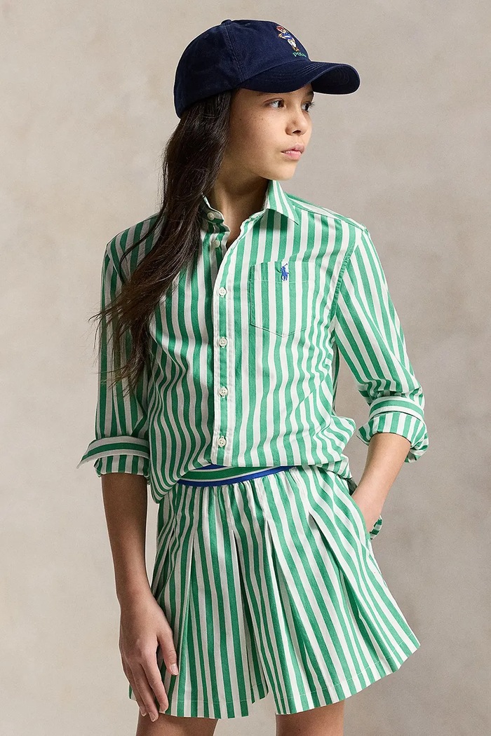 Детская хлопковая рубашка Polo Ralph Lauren узор зелёный 313A95902002