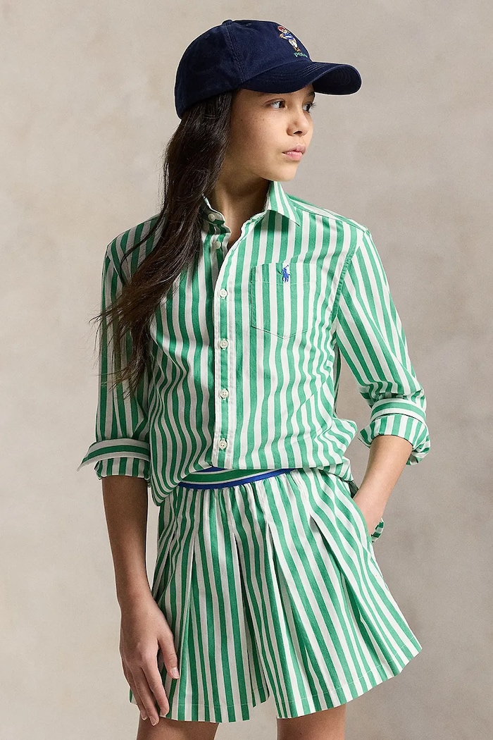Детская хлопковая рубашка Polo Ralph Lauren узор зелёный 313A95902002