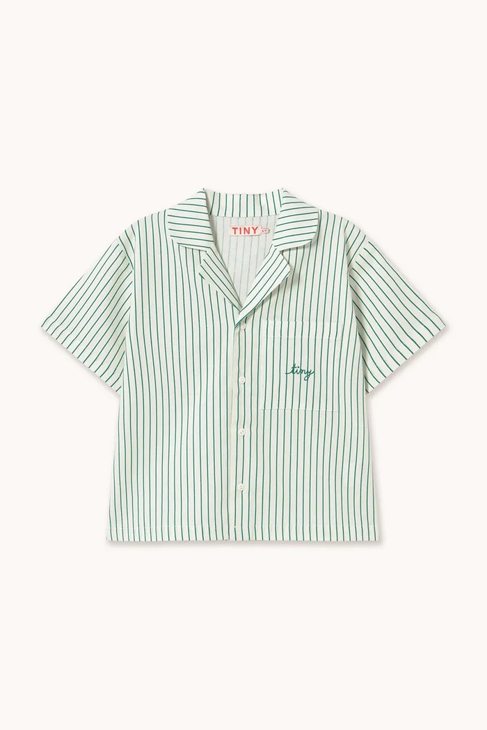 Детска риза с лен Tinycottons EMERALD STRIPES SHIRT SS26.243 бял SS26