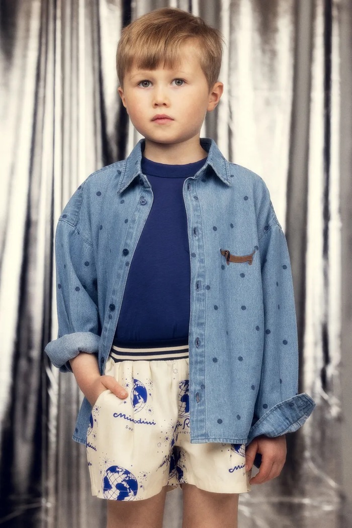 Mini Rodini cămașă din denim pentru copii denim dots imprimeu albastru 26220100