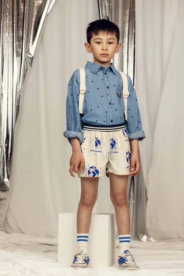 Mini Rodini cămașă din denim pentru copii denim dots 26220100 albastru