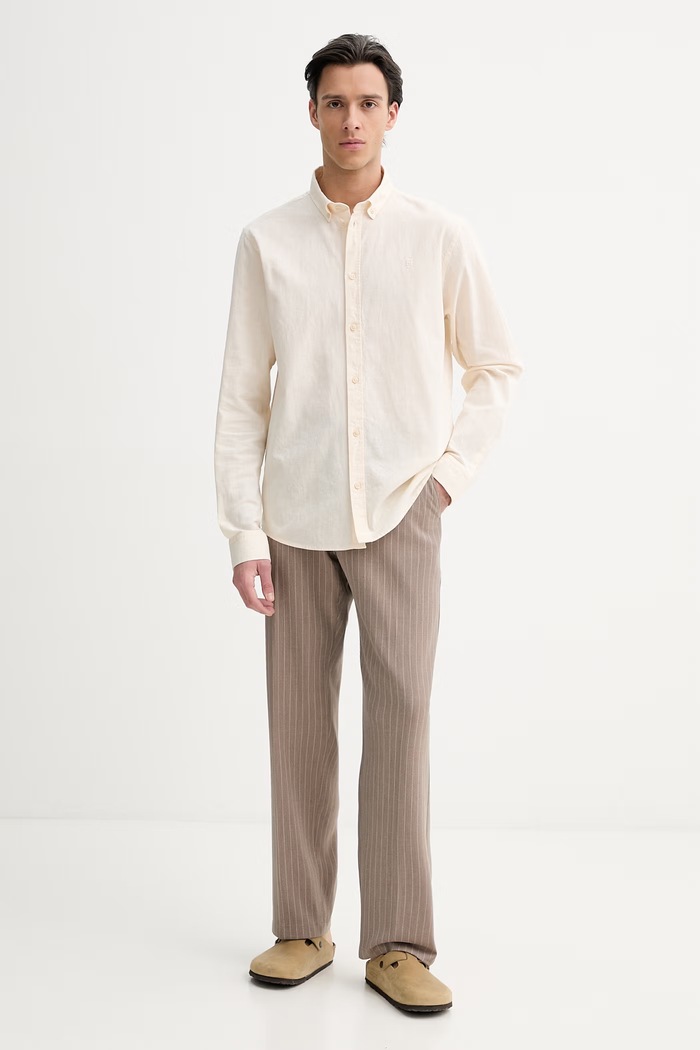 Košeľa s prímesou ľanu Les Deux Konrad 1001295 béžová SS26