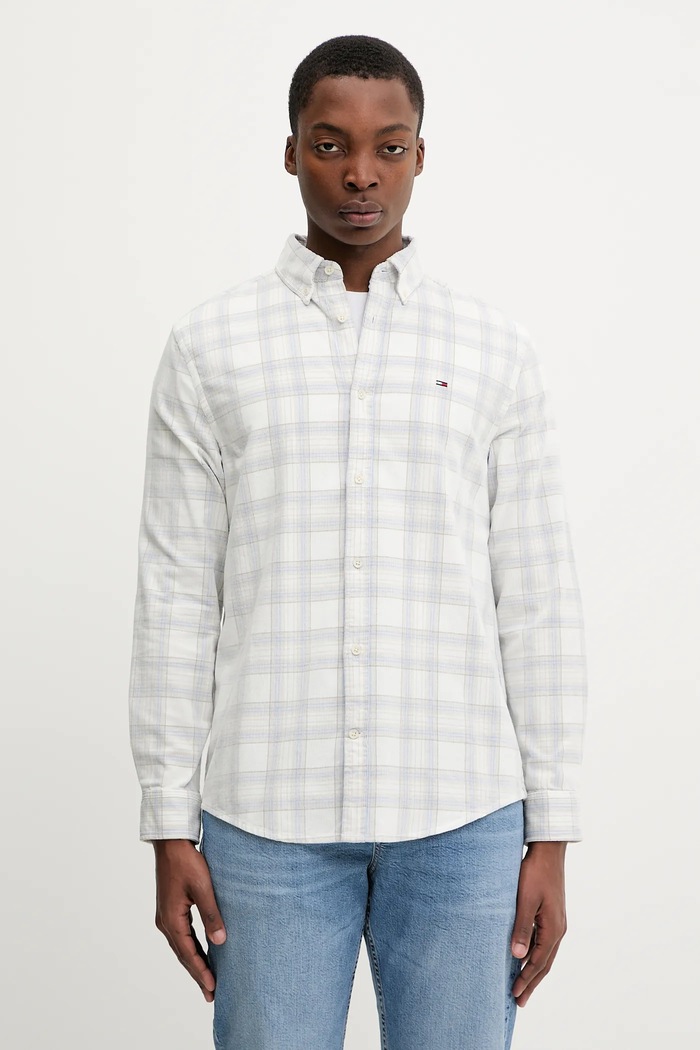 Джинсова риза Tommy Jeans каре бял DM0DM22408