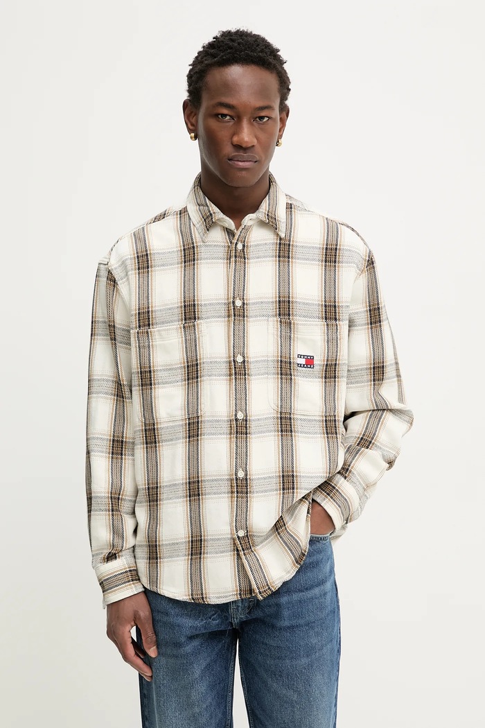 Βαμβακερό πουκάμισο Tommy Jeans κανονικό μπεζ DM0DM22411