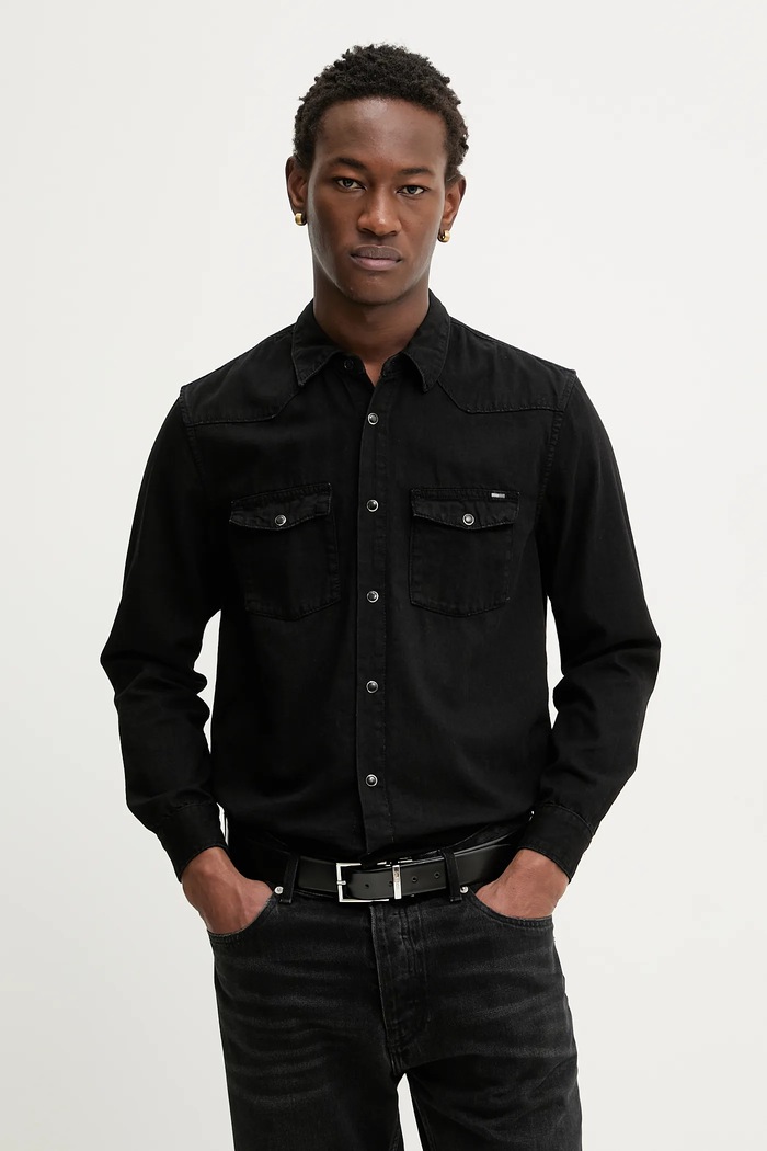 Košile Tommy Jeans hladký černá DM0DM22432