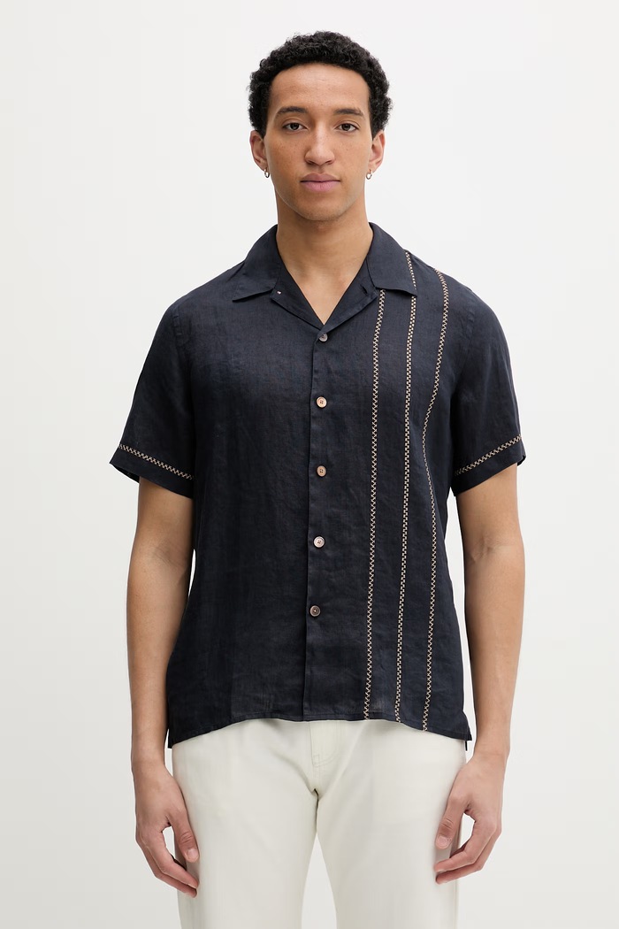 PS Paul Smith Πουκάμισο ανδρικό λινό σκούρο μπλε M2R.695UE.V22649