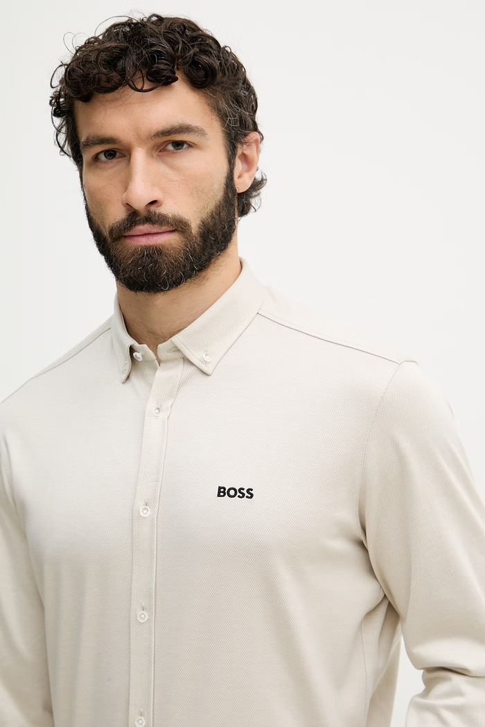 BOSS Green košile pánská bavlněná ST_Motion L béžová 50555946