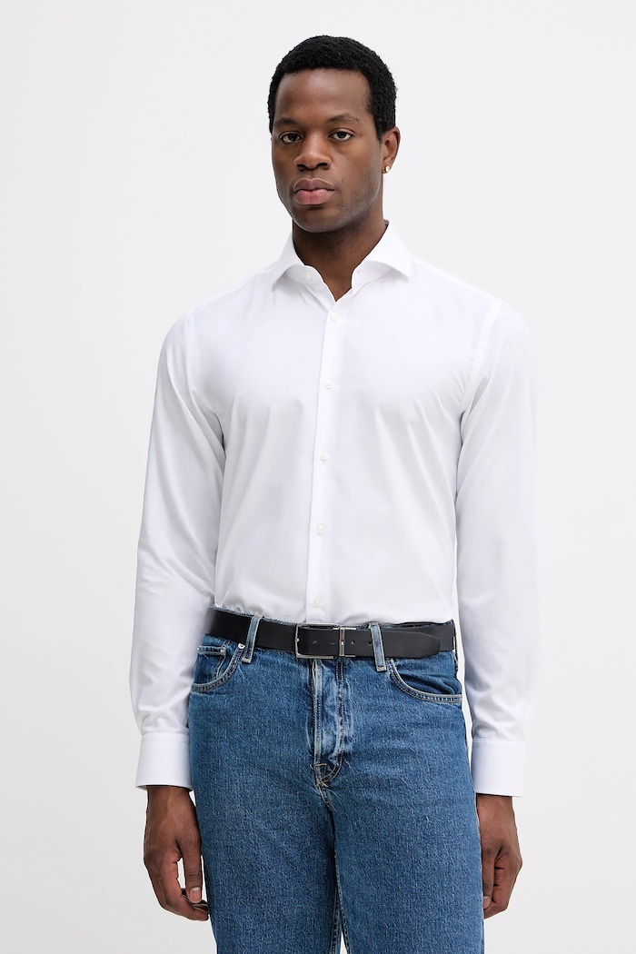 Βαμβακερό πουκάμισο BOSS Cara-Valentine slim λευκό 50555995