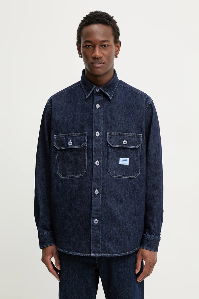 Hugo Blue koszula jeansowa Ebolt bawełna granatowy 50556349