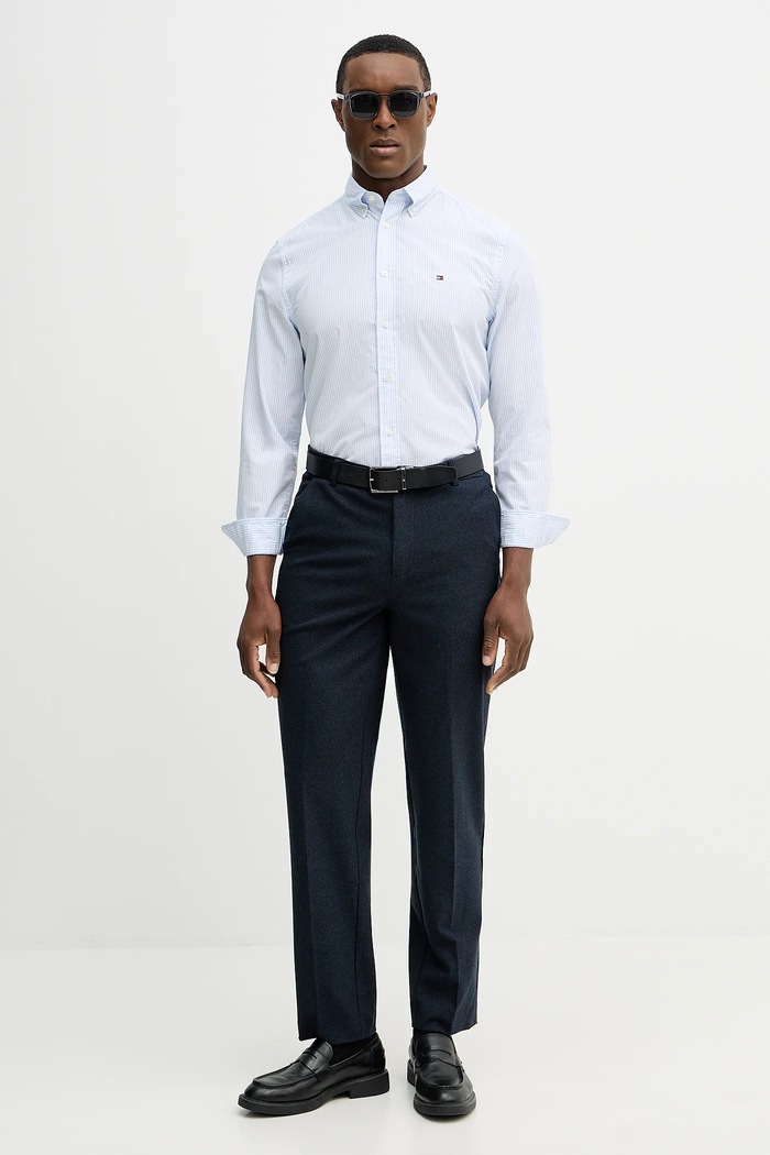 Tommy Hilfiger cămașă din bumbac MW0MW41403 albastru SS26
