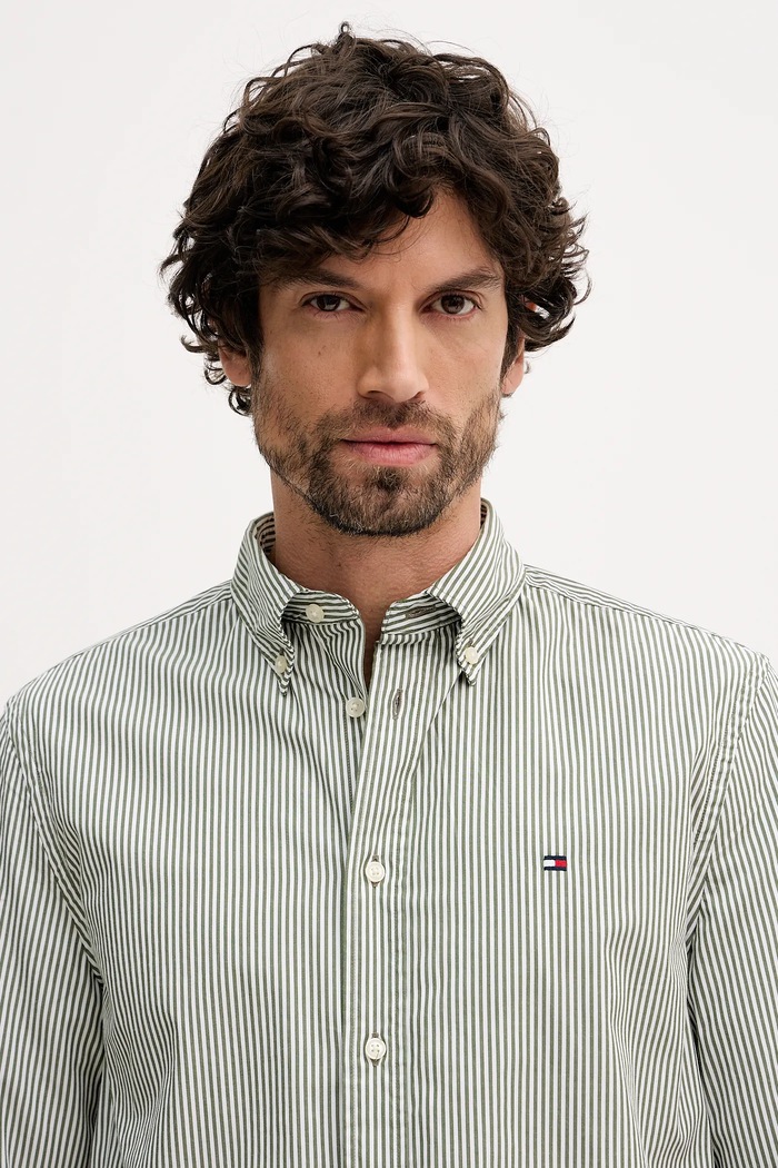 Tommy Hilfiger cămașă din bumbac verde MW0MW41403