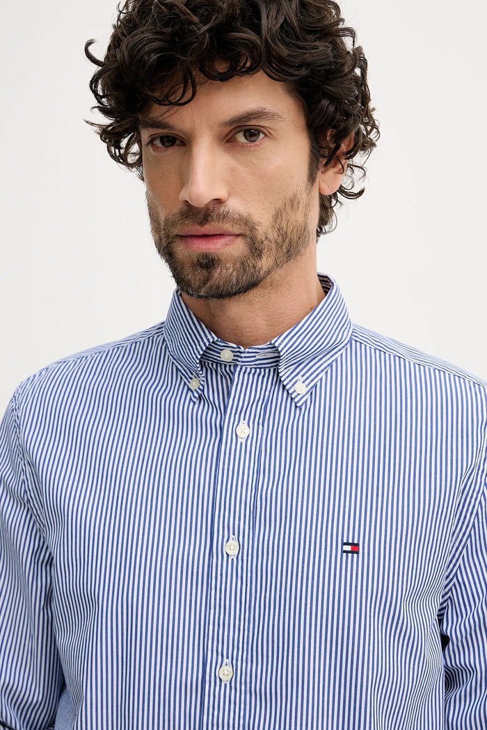 Bombažna srajca Tommy Hilfiger modra MW0MW41403