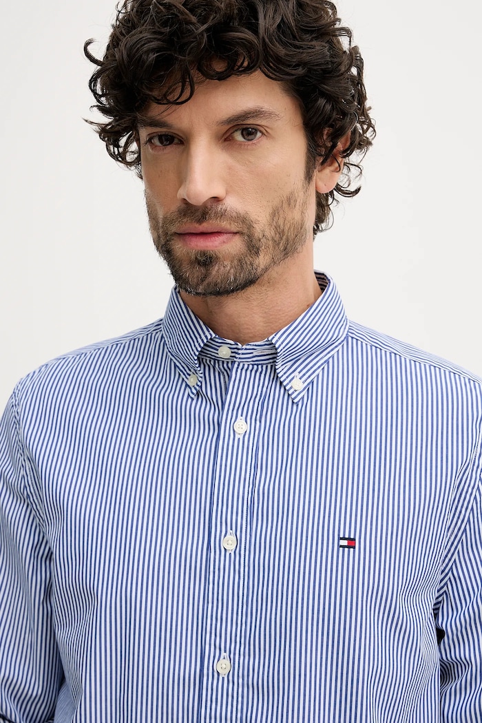 Bombažna srajca Tommy Hilfiger modra MW0MW41403