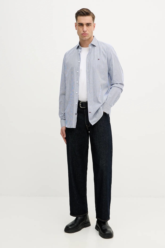 Βαμβακερό πουκάμισο Tommy Hilfiger MW0MW41657 μπλε SS26