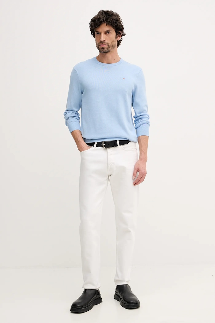 Bombažna srajca Tommy Hilfiger MW0MW41657 modra SS26
