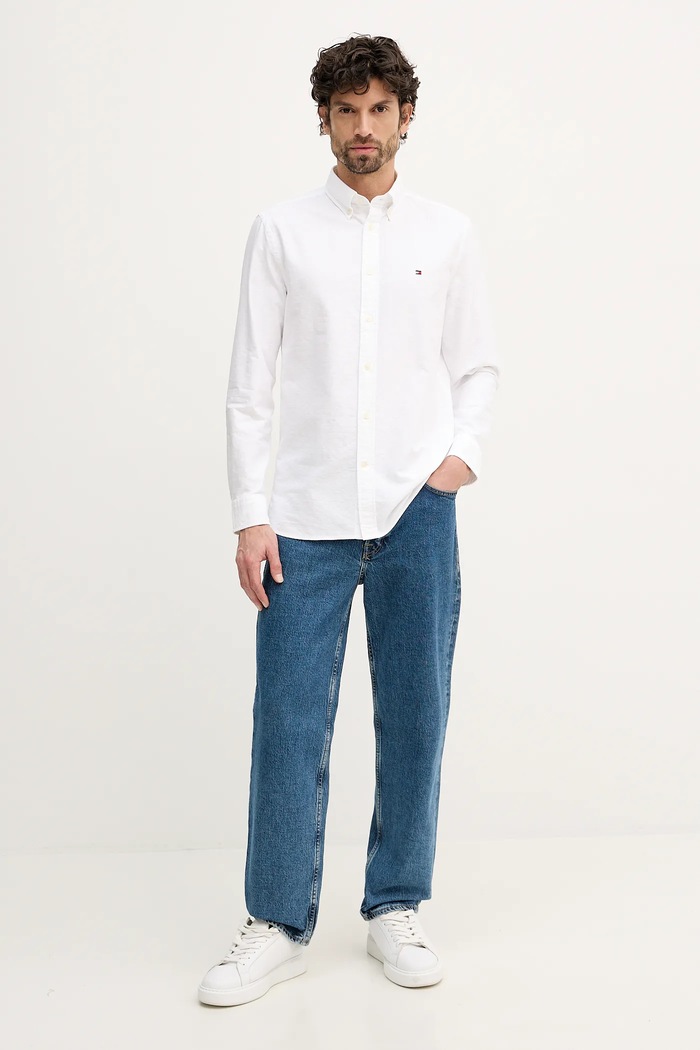 Bombažna srajca Tommy Hilfiger MW0MW41683 bela SS26