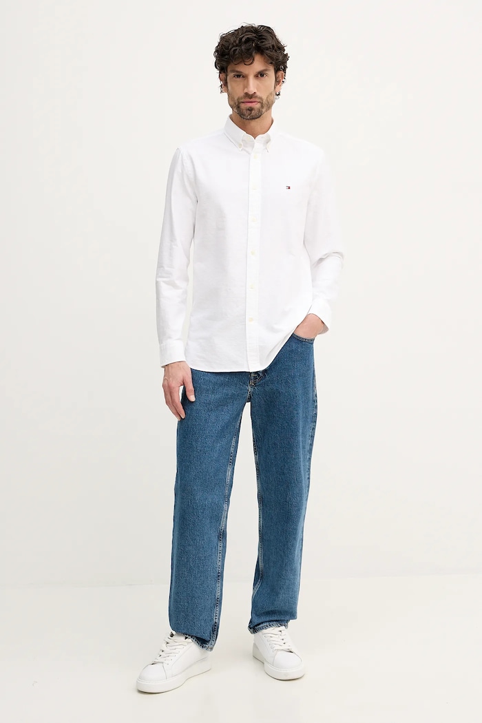 Bombažna srajca Tommy Hilfiger MW0MW41683 bela SS26