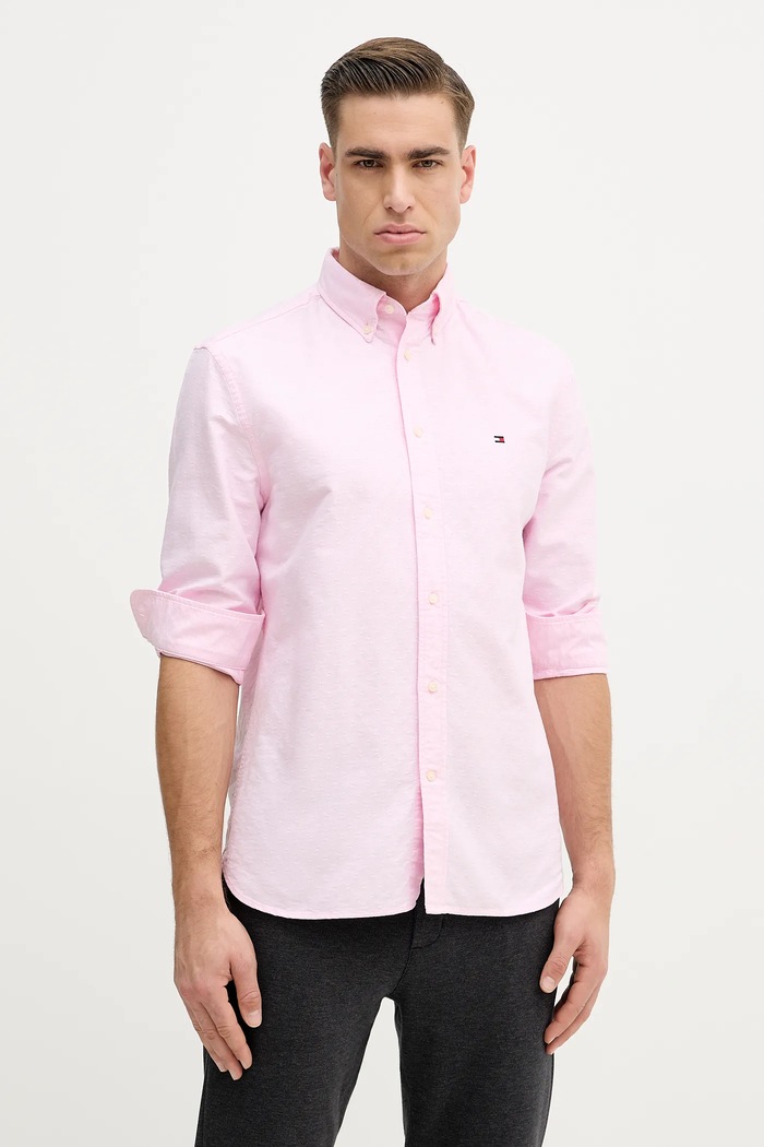 Bavlněná košile Tommy Hilfiger regular růžová MW0MW41683