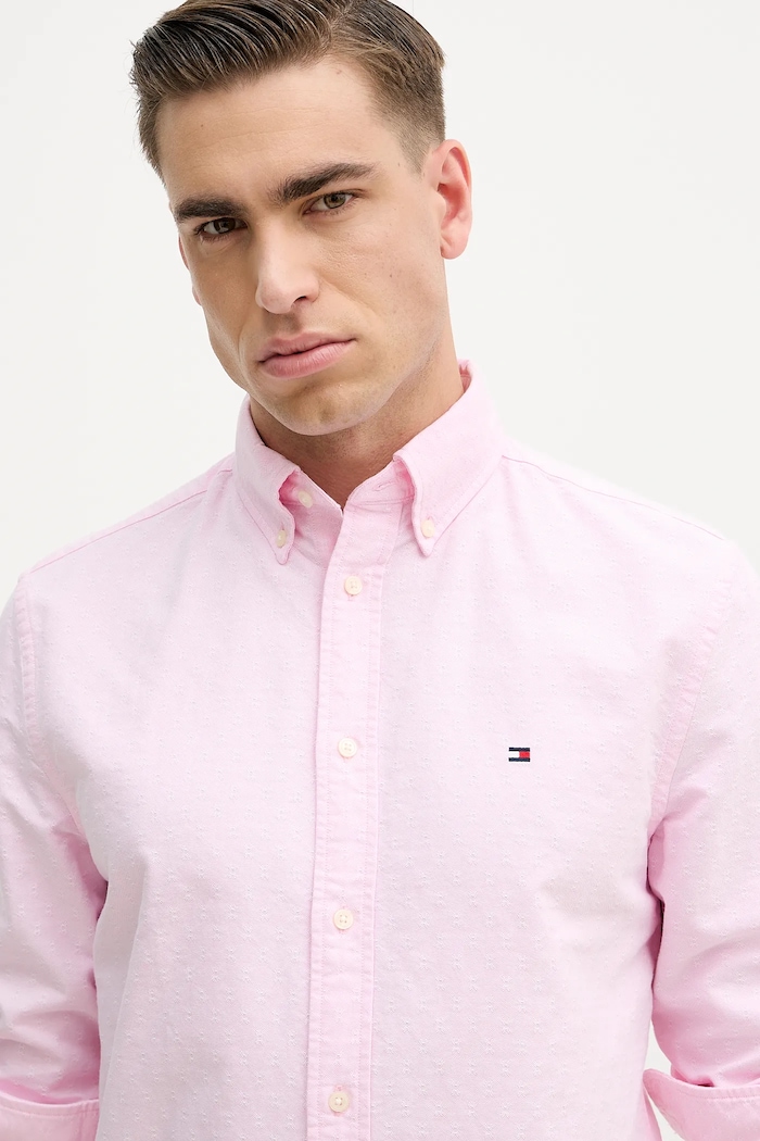 Bavlněná košile Tommy Hilfiger růžová MW0MW41683
