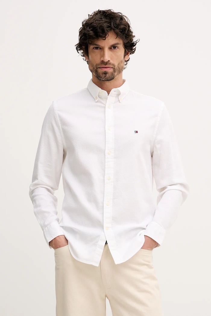 Bombažna srajca Tommy Hilfiger Brez vzorca bela MW0MW41684
