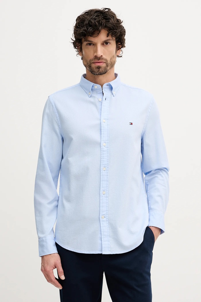 Bavlnená košeľa Tommy Hilfiger jednofarebný modrá MW0MW41684