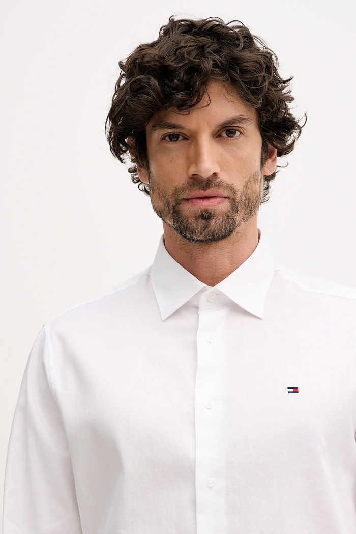 Bombažna srajca Tommy Hilfiger bela MW0MW41702