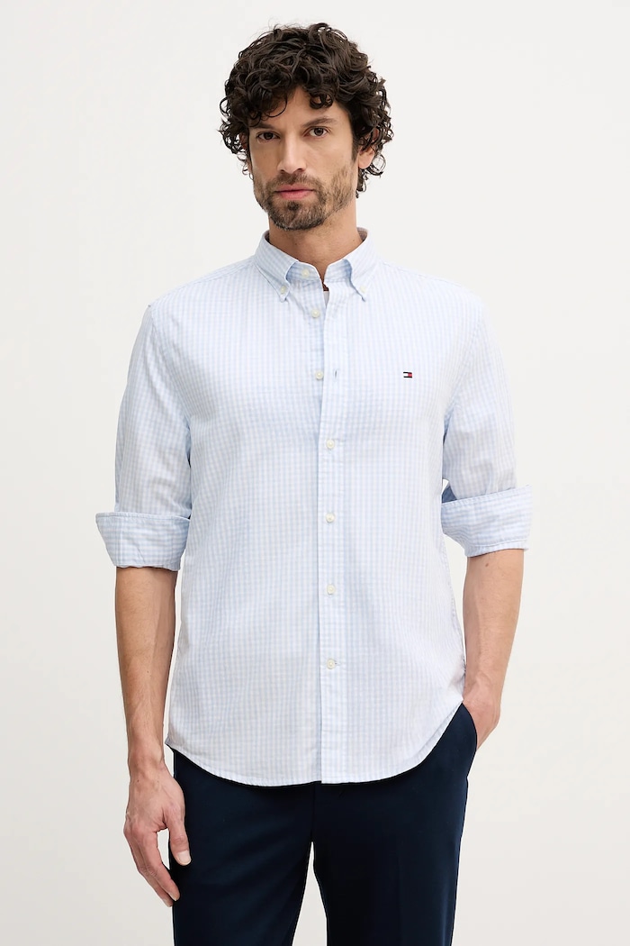 Bombažna srajca Tommy Hilfiger Dolg modra MW0MW41713
