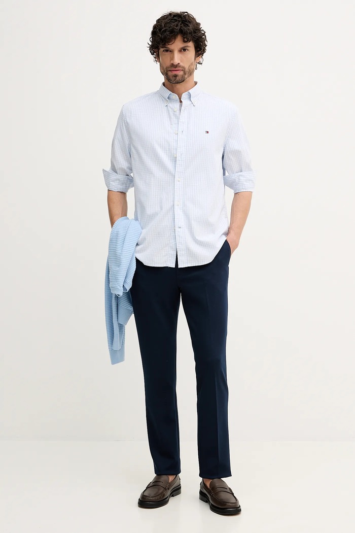 Bombažna srajca Tommy Hilfiger MW0MW41713 modra SS26