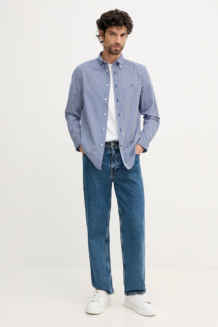 Bombažna srajca Tommy Hilfiger MW0MW41713 modra SS26