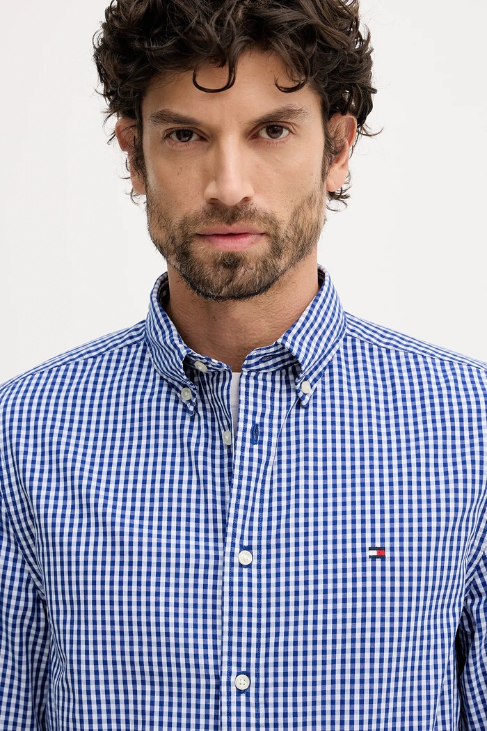 Bombažna srajca Tommy Hilfiger modra MW0MW41713