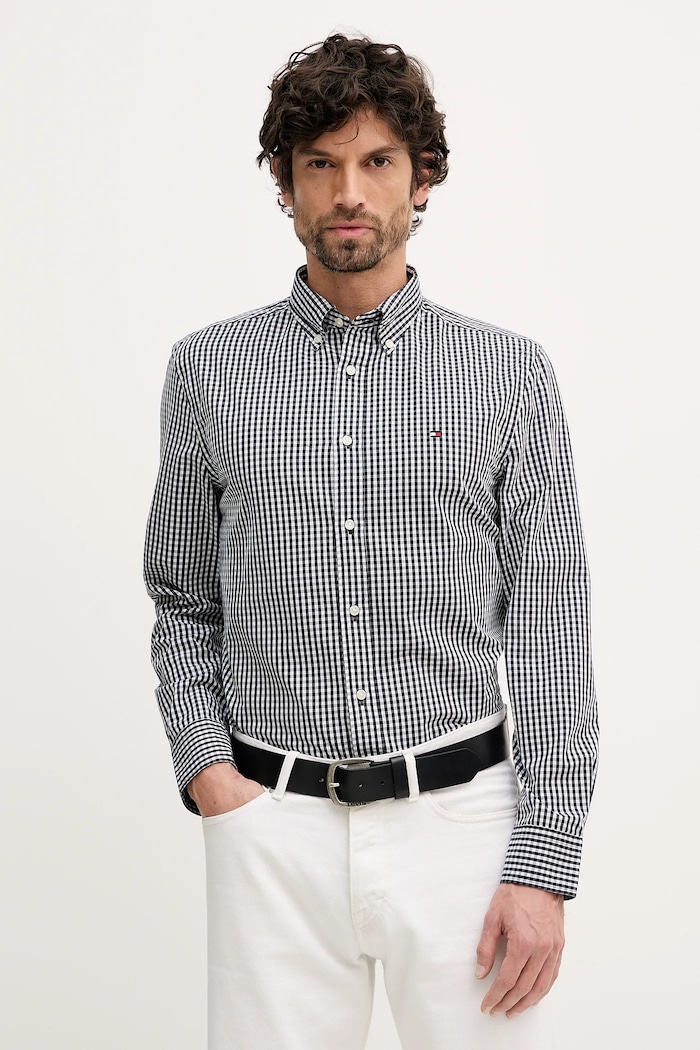 Bavlněná košile Tommy Hilfiger kárový černá MW0MW41713