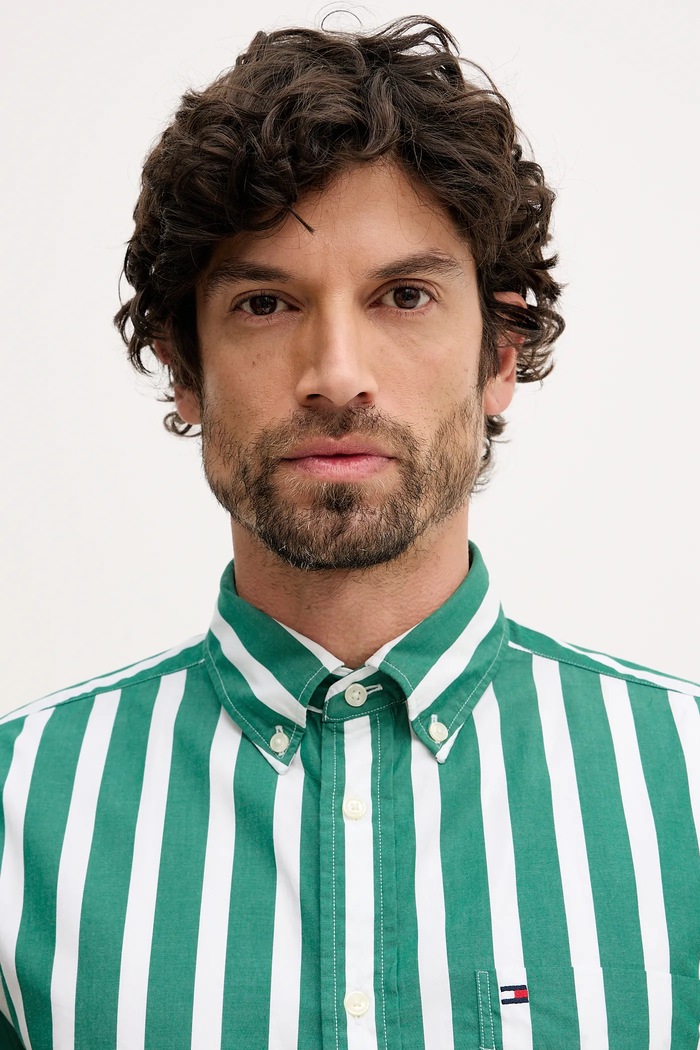Bombažna srajca Tommy Hilfiger zelena MW0MW41715