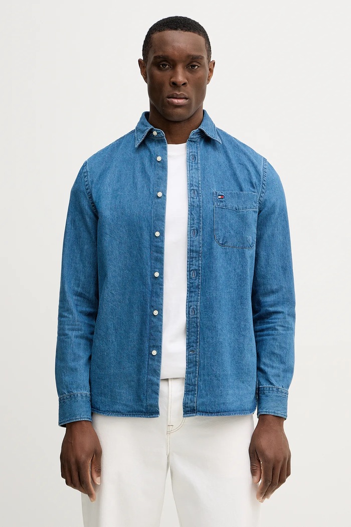Tommy Hilfiger cămașă din bumbac denim lung albastru MW0MW40494