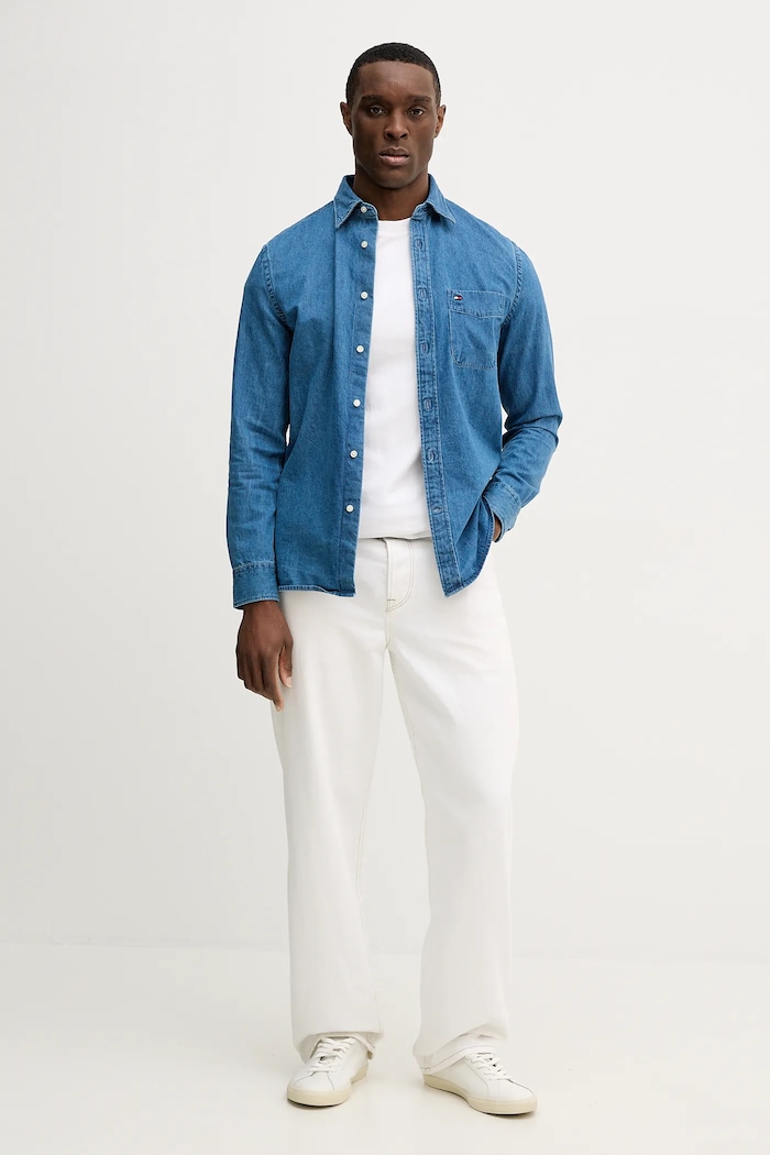 Tommy Hilfiger cămașă din bumbac denim MW0MW40494 albastru SS26