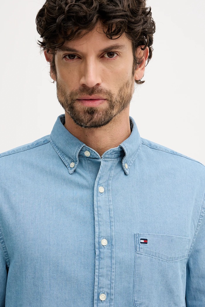 Bombažna srajca Tommy Hilfiger modra MW0MW41689