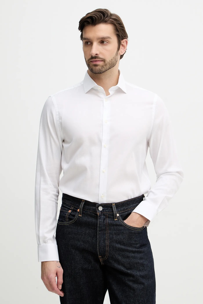 Srajca Tommy Hilfiger Z elastanom bela MW0MW41827