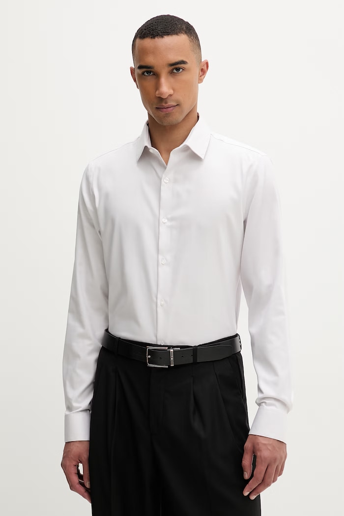 Calvin Klein cămașă bărbătească din bumbac cu elastan bej LV019EU090