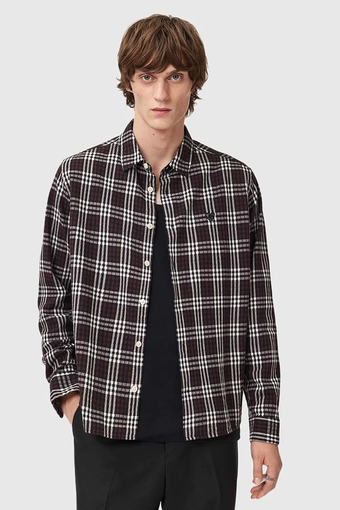 AllSaints koszula bawełniana wzorzyste brązowy M069SD