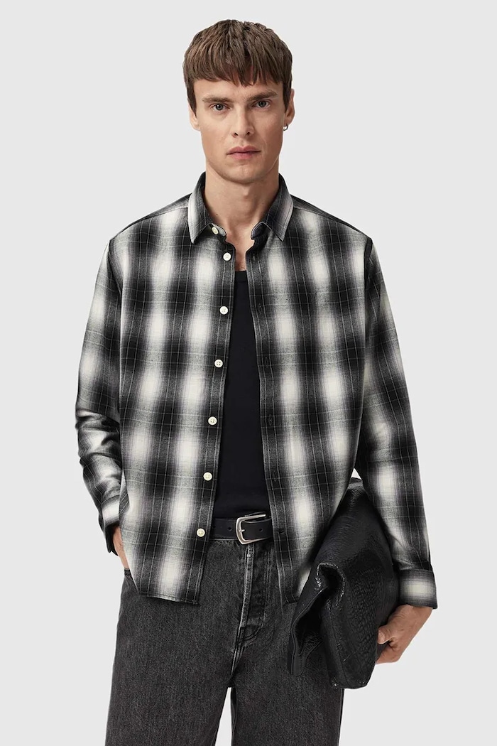 AllSaints koszula bawełniana wzorzyste czarny M070SD