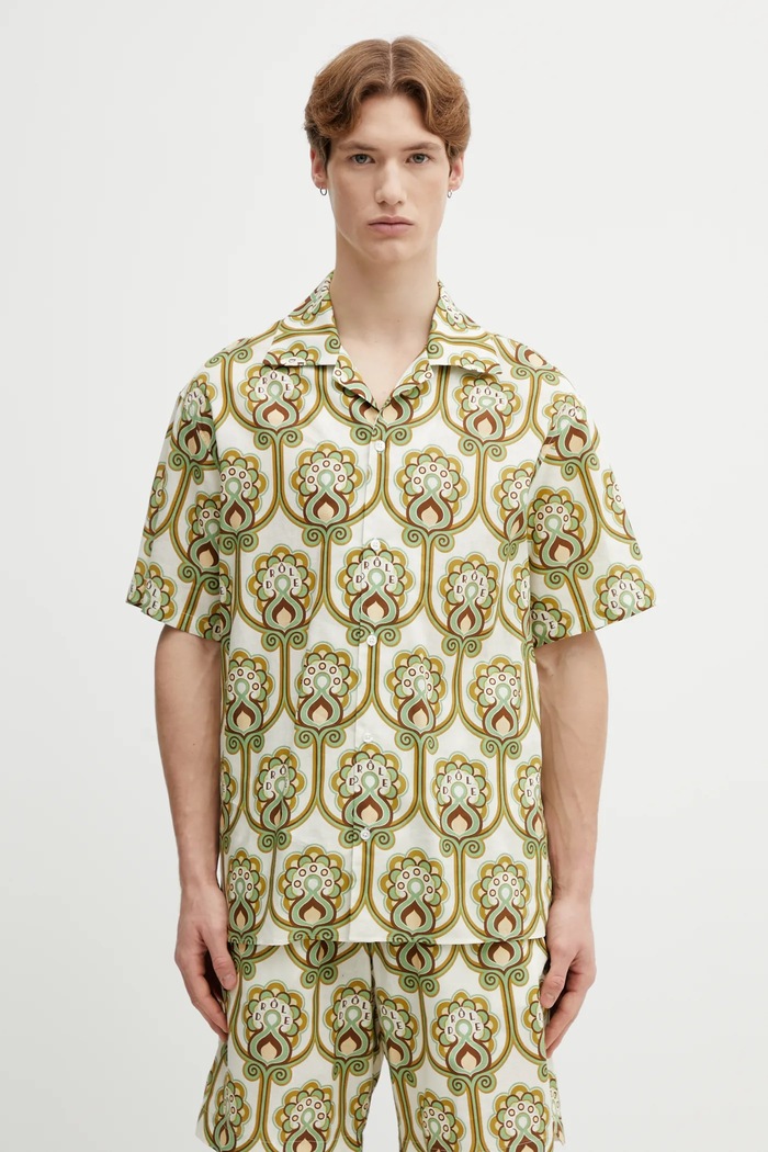 Drôle de Monsieur cămașă cu in Chemise Lin Tapisserie Florale scurt verde J.SH228.LI012.GN