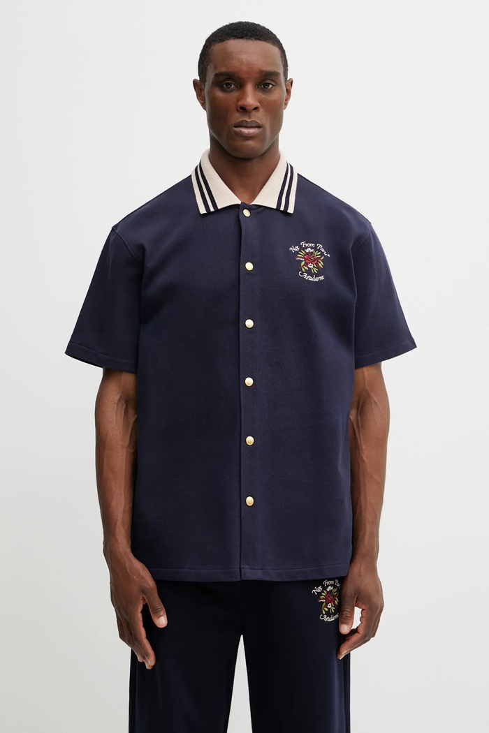 Drôle de Monsieur cămașă din bumbac Chemise Piquée Slogan Rose scurt bleumarin J.SH247.CO264.NY