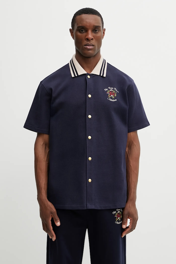 Drôle de Monsieur koszula bawełniana Chemise Piquée Slogan Rose bawełna granatowy J.SH247.CO264.NY