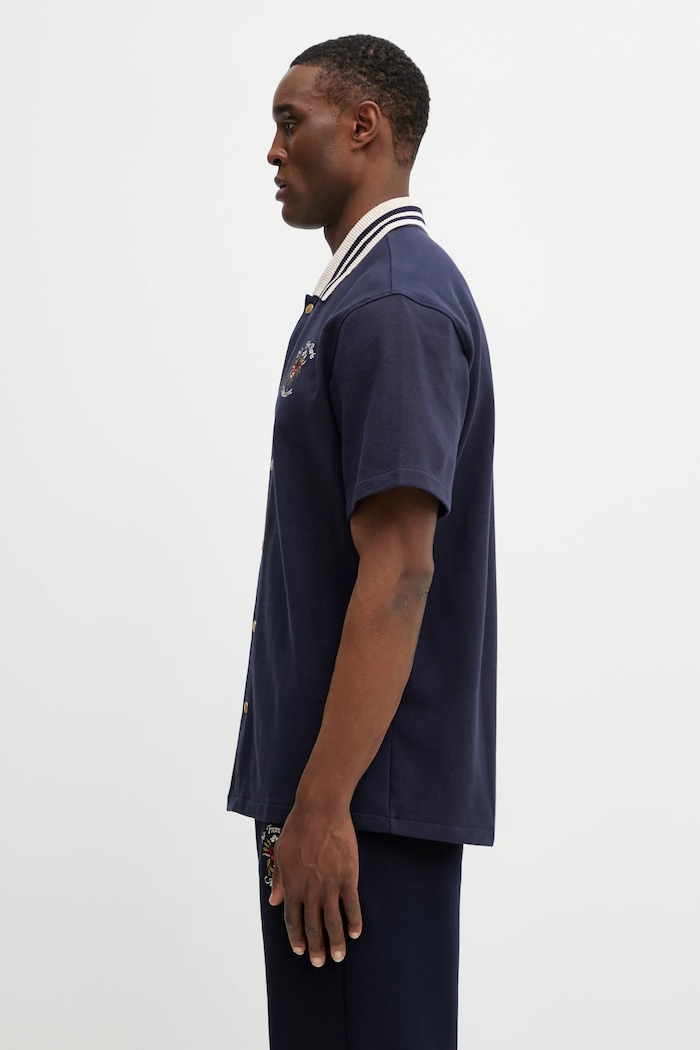 Drôle de Monsieur koszula bawełniana Chemise Piquée Slogan Rose J.SH247.CO264.NY granatowy SS26